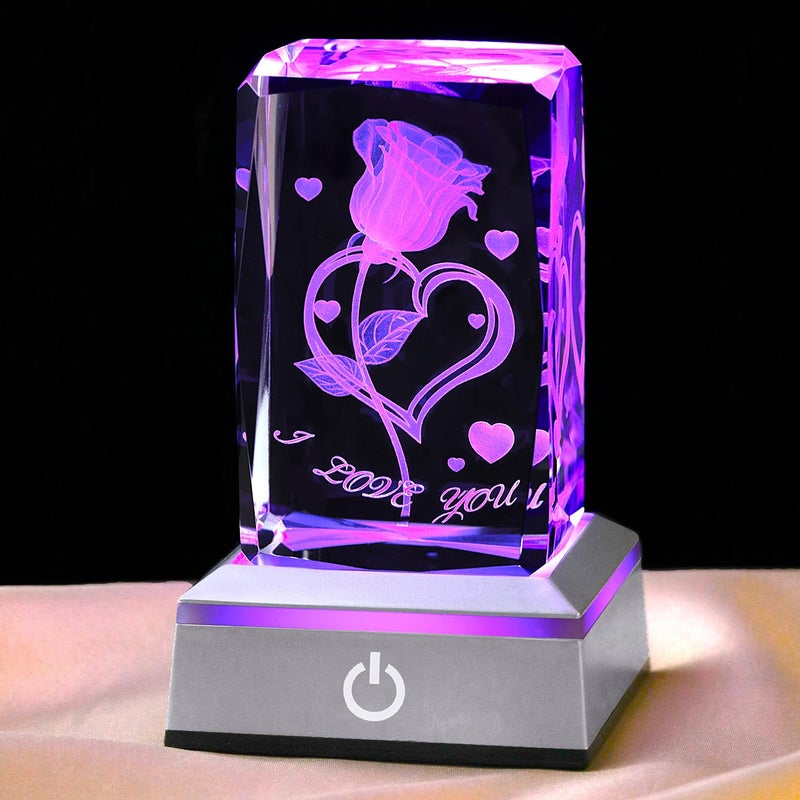 hochance 3D Crystal Loverose,Christmas Gifts for Wife Girlfriend Mother Her,Sweet Valentine's Day Anniversary Birthday Mother's Day Xmas Vday Presents,LED Multicolor Display Night Lights - Image 1